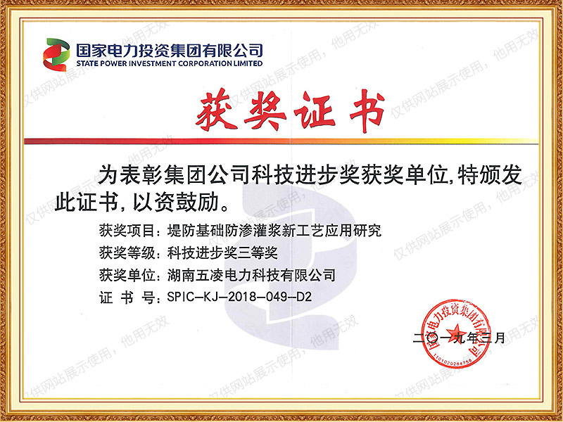 集团公司 科技进步奖三等奖（堤防基础防渗灌浆新工艺应用研究）